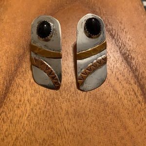 Lazaro G Sterling black onyx brass designer ears